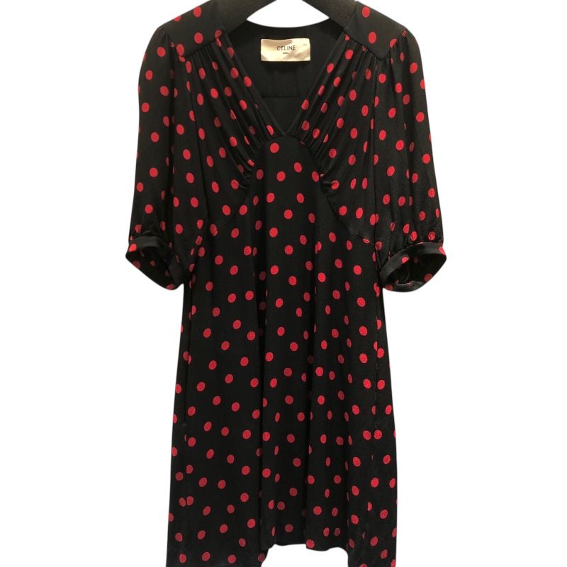 セリーヌ CELINE ドレープネックドットワンピース ブラック レーヨン レディース ワンピース