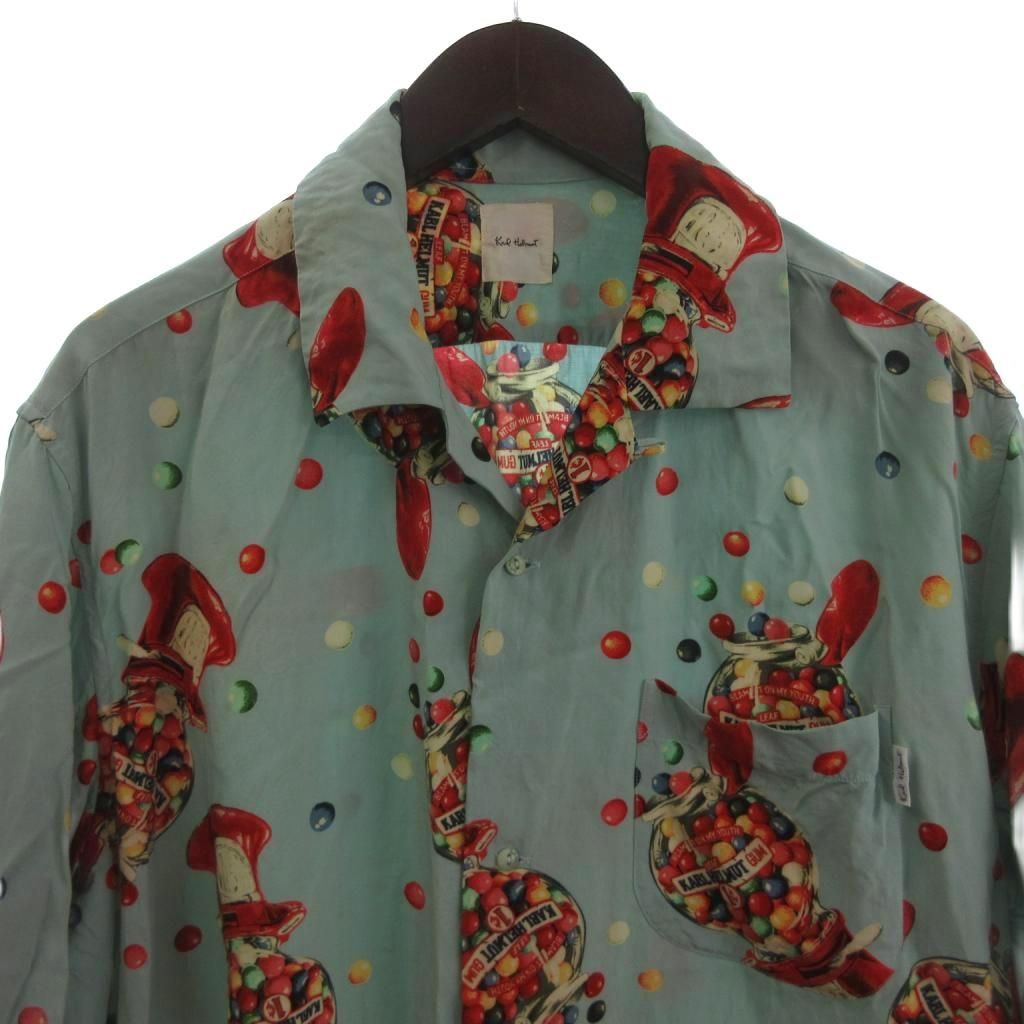 カールヘルム Karl Helmut ブルー系 L 開襟 アロハシャツ 半袖