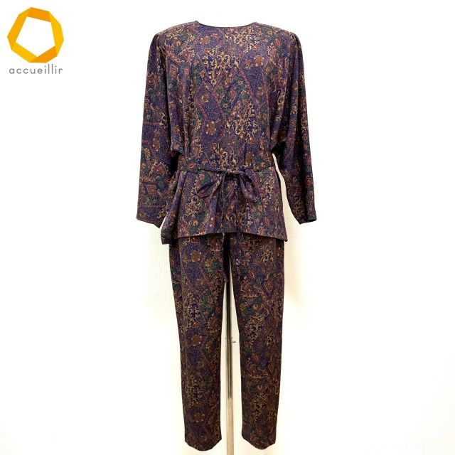 anc 詩仙堂 HITOSHI TAMURA セットアップ マルチ ツーピース ペイズリー柄 ドルマン ちりめん パンツ ベルト紐付き レディース 975027