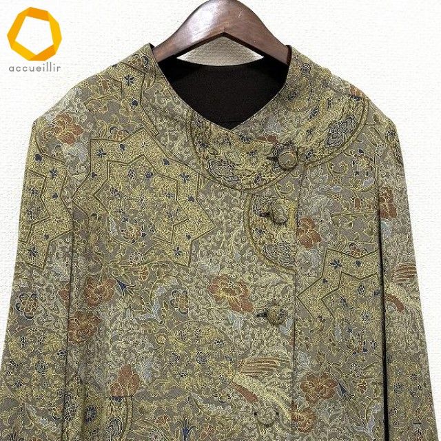 詩仙堂/コート一重/ゴールドタグ/ちりめん anc シセンドウ 詩仙堂 コート カーキ系 こげ茶 マルチ リバーシブル