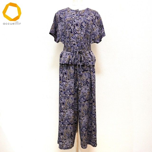 snc シセンドウ 詩仙堂 BY HITOSHI セットアップ 紫系 カーキ ツーピース パンツ 総柄 半袖 ドルマン ベルト紐付き レディース 975111