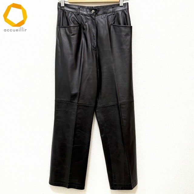 wnc レリアン Leilian パンツ 9 黒 レザー 羊革 レディース 915278