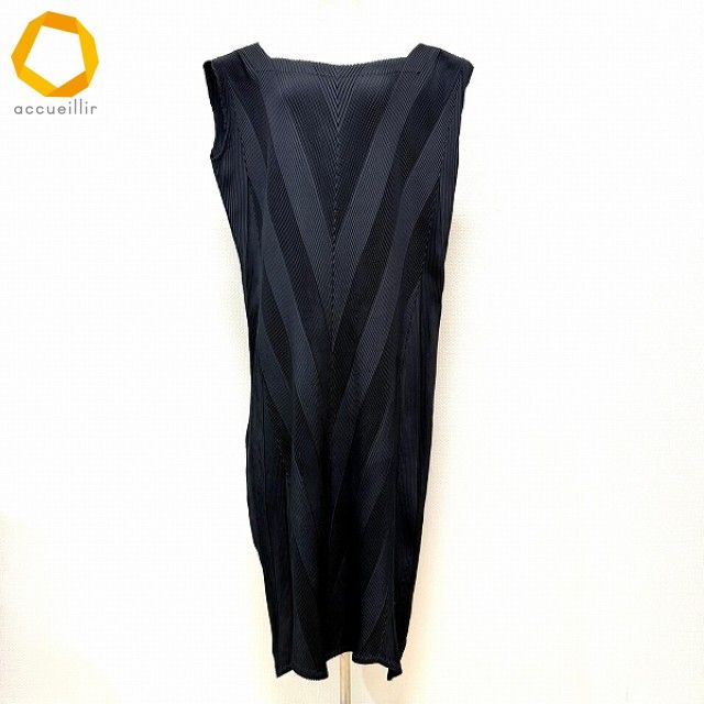 spc イッセイミヤケ ワンピース 3 黒 変形 プリーツ ノースリーブ ロング レディース 925433