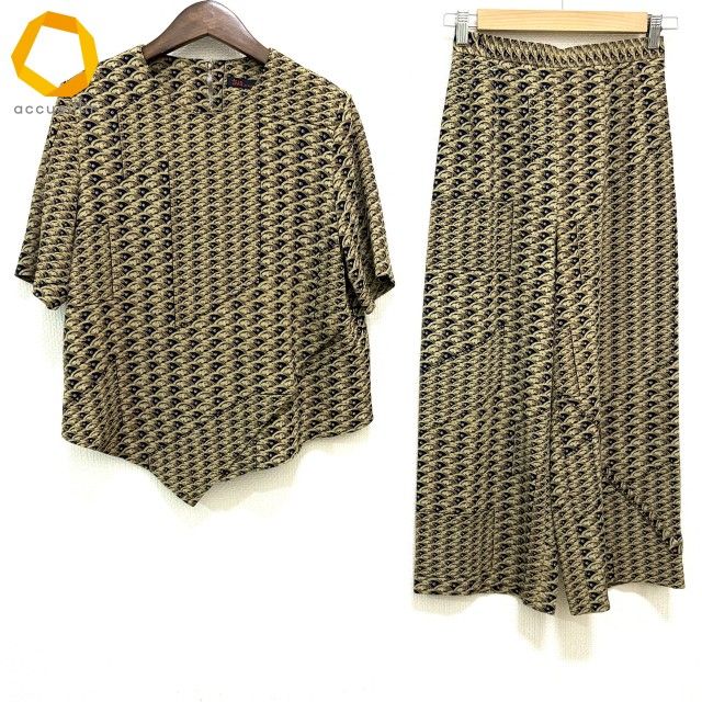 #snc シセンドウ 詩仙堂 BY HITOSHI セットアップ カーキ系 黒 ツーピース パンツ 半袖 ちりめん 総柄 レディース [975120]