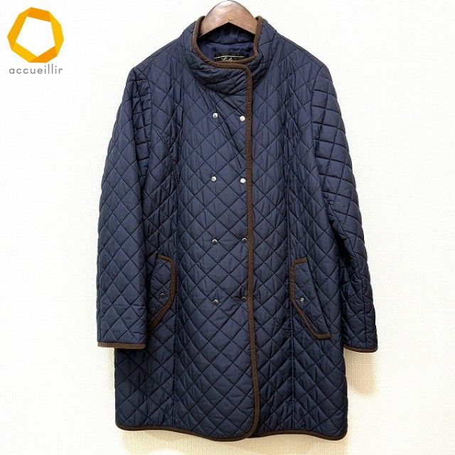 wnc レリアン Leilian コート 13 紺系 茶 キルティング 中綿 パイピング 大きいサイズ レディース 975453