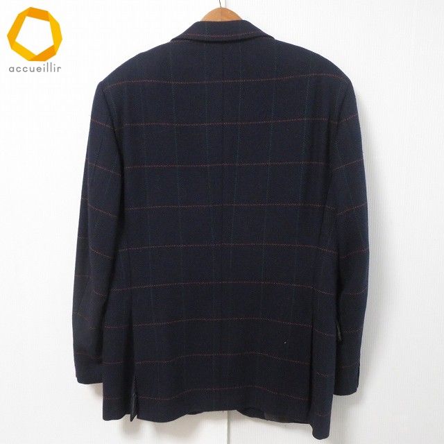 wxc エルメス HERMES ジャケット 50 紺 オレンジ 緑 ツイード チェック