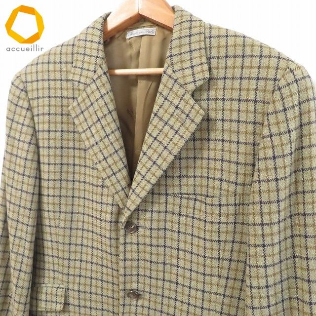 【最高級品】エルメス　テーラードジャケット　カーキ　ペンチェック　イタリア製　L 最高級品】エルメス テーラードジャケット カーキ ペンチェック