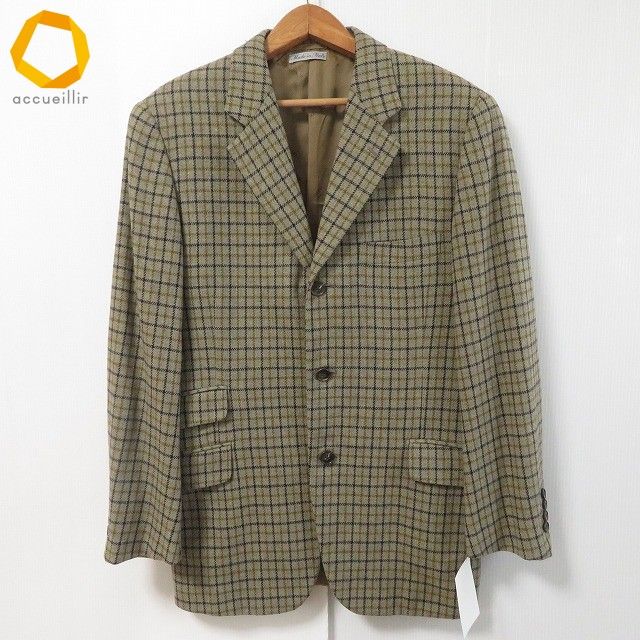 wxc エルメス HERMES ジャケット 46 カーキ系 ベージュ 紺 ツイード