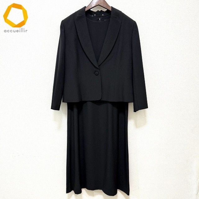 anc ハーディエイミス ワンピーススーツ 15 黒 フォーマル 重ね着風 シルク 大きいサイズ レディース 977116