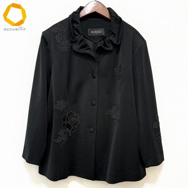 希少新品タグ付定価20万✦Ms.REIKOミズレイコ花柄刺繍ジャケット17号 anc ミズレイコ MS.REIKO ジャケット 17 黒 刺繍 花モチーフ 大きい