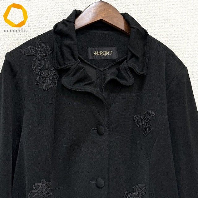 希少新品タグ付定価20万✦Ms.REIKOミズレイコ花柄刺繍ジャケット17号 anc ミズレイコ MS.REIKO ジャケット 17 黒 刺繍 花モチーフ 大きい