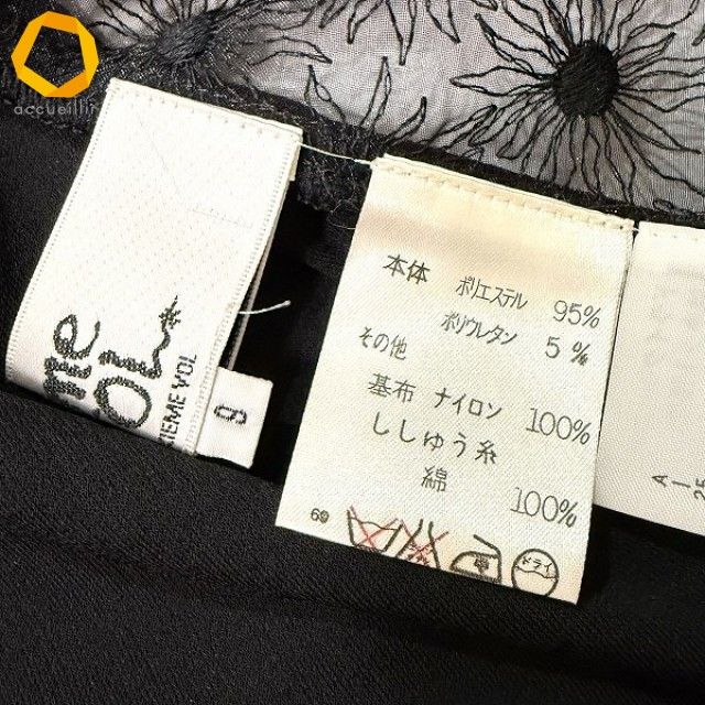 anc トクコ TOKUKO 2emeVOL チュニック 9 黒 シャツ 七分袖 花柄 刺繍