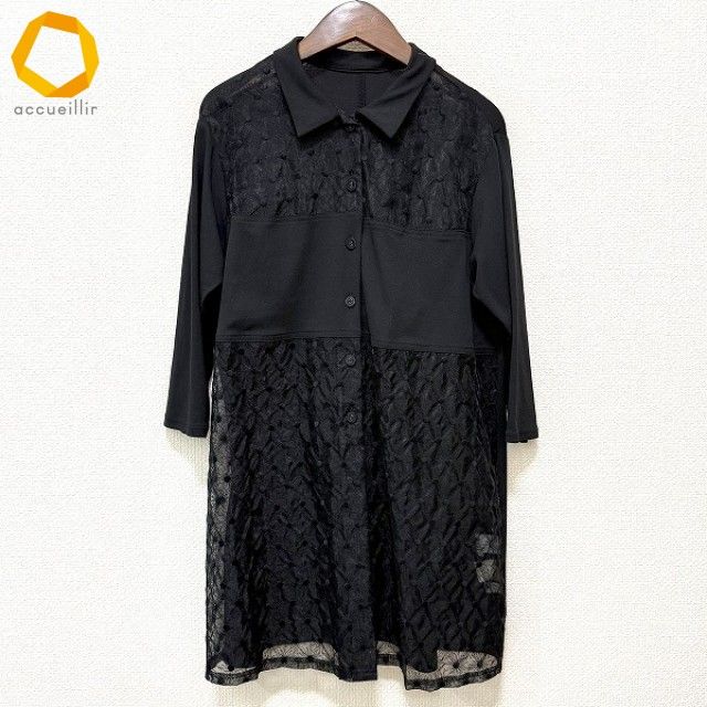 ✨専用✨トクコの7分袖チュニックです anc トクコ TOKUKO 2emeVOL チュニック 9 黒 シャツ 七分袖 花柄 刺繍