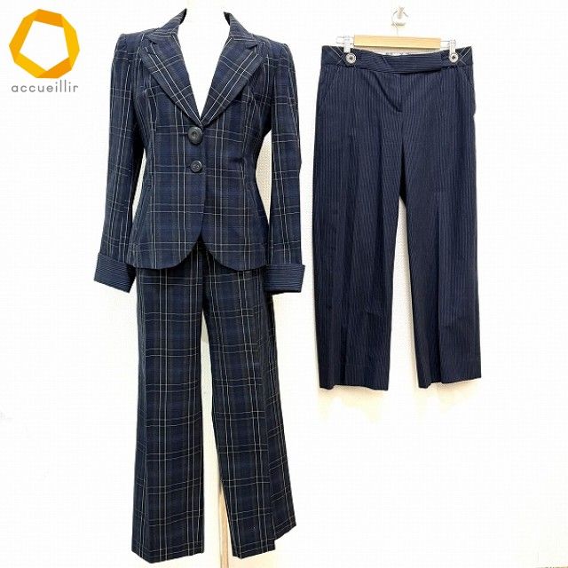 anc ケンゾー KENZO セットアップ 42 紺 グレー ベージュ スリーピース パンツスーツ チェック 花柄 大きいサイズ レディース 969939