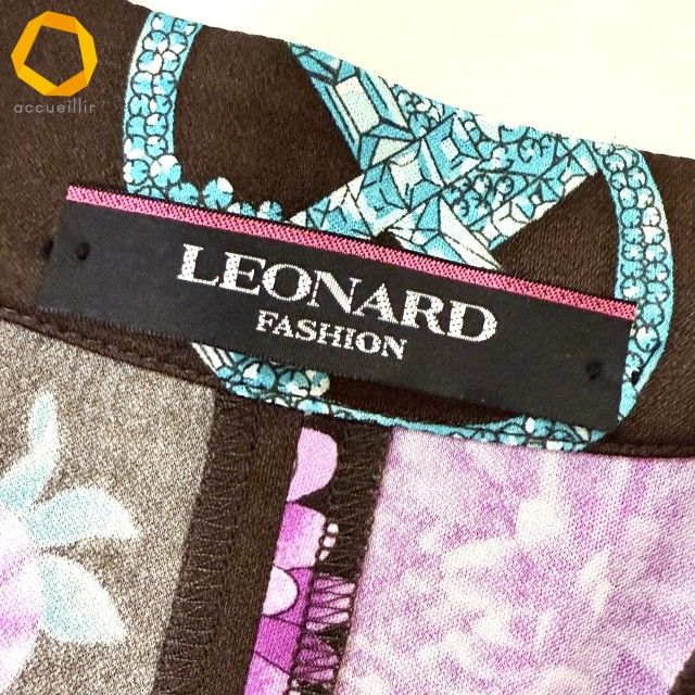 anc レオナール LEONARD ジャケット 38 茶 紫系 緑 花柄 薄手