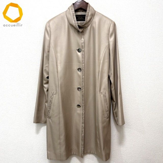 anc レリアン Leilian コート 11 ベージュ系 シルク 光沢 柄