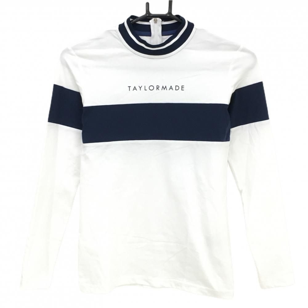 超美品】テーラーメイド 長袖ハイネックシャツ 白×ネイビーフロント