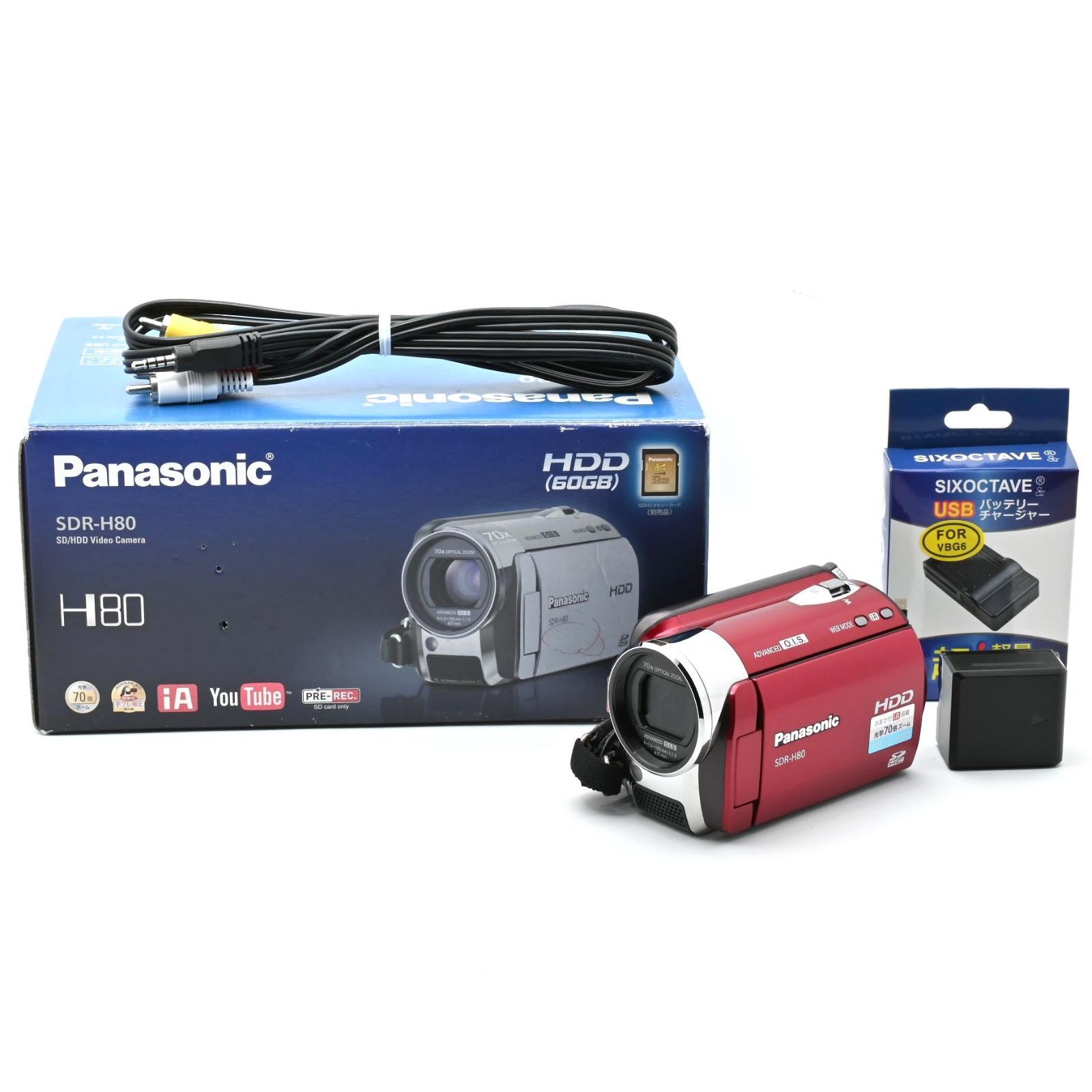 1060＜良品＞ パナソニック SD/HDDビデオカメラ レッド SDR-H80-R