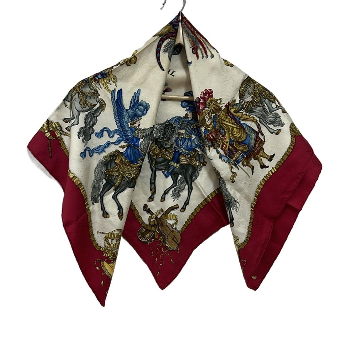 HERMES(エルメス) スカーフ カレ90 ボルドー×アイボリー×マルチ LES