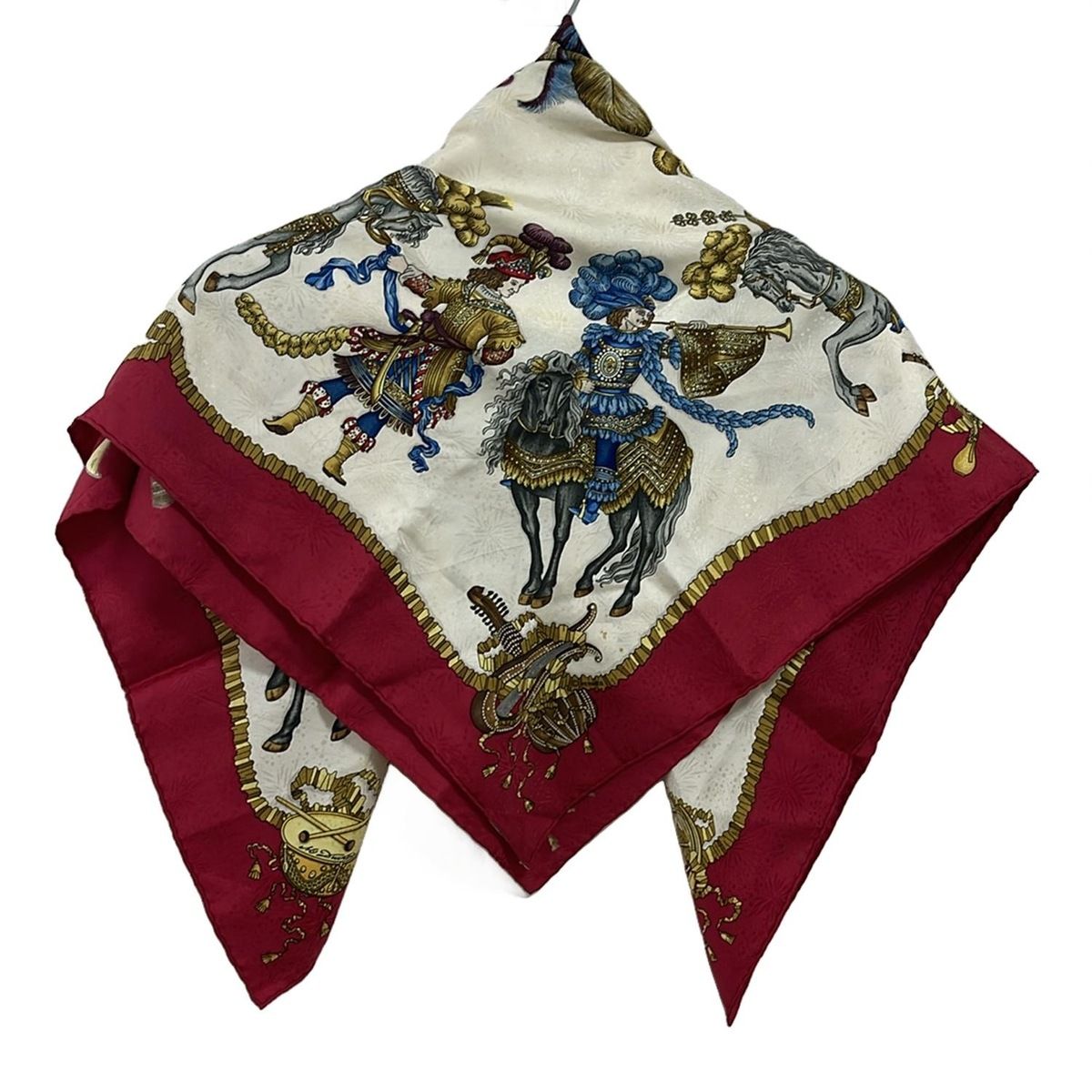 HERMES(エルメス) スカーフ カレ90 ボルドー×アイボリー×マルチ LES