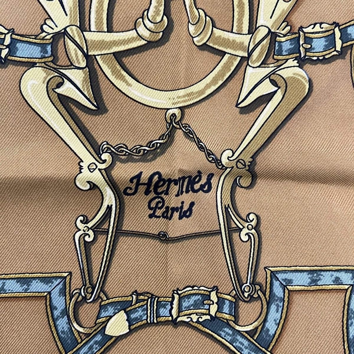 HERMES(エルメス) スカーフ美品 プチカレ ブラウン×カーキ L