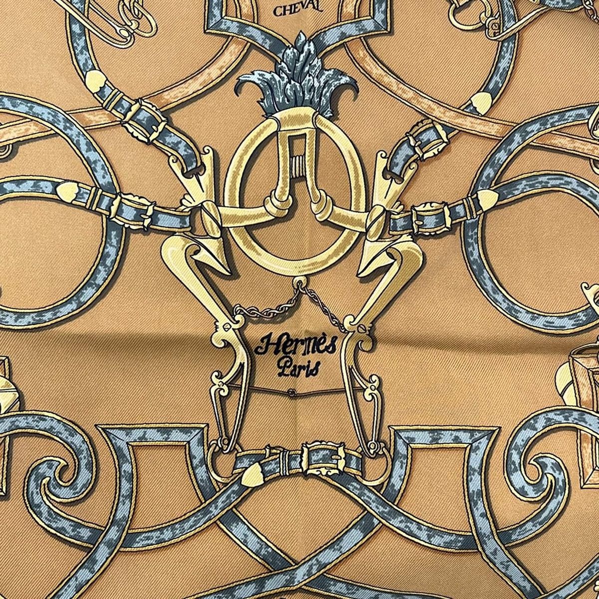 HERMES(エルメス) スカーフ美品 プチカレ ブラウン×カーキ L