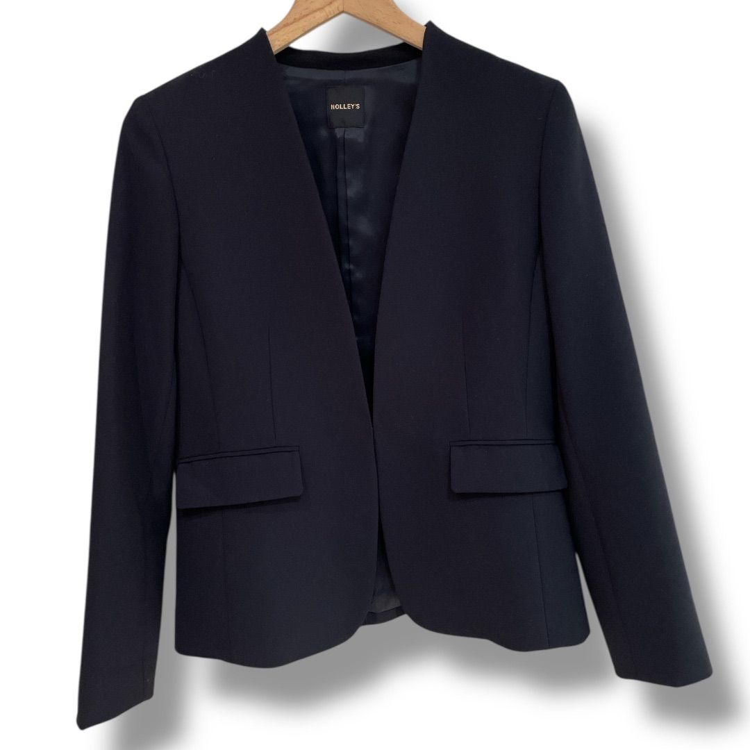 NOLLEY S ノーリーズ ウォッシャブルストレッチ ダブルクロスVネックJK PTセットアップ スーツ ノー テーパード ビジネス セレモニー ネイビー 紺 サイズ36 Sサイズ レディース ゴーゴー古着セントラルパー NO.1600