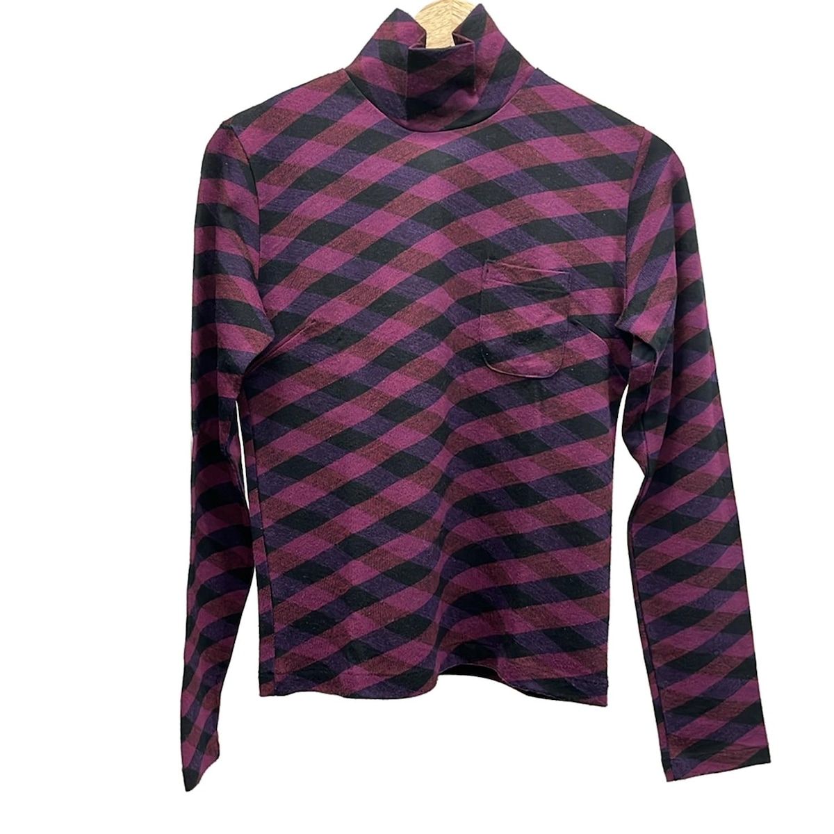 Y s ワイズ 長袖カットソー レディース 黒 パープル マルチ ハイネック