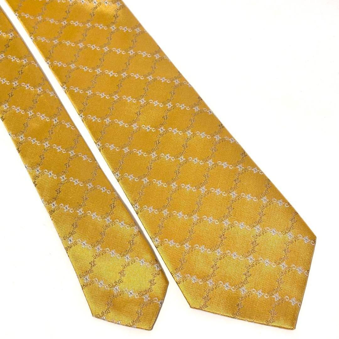 未使用級✨ セリーヌ ネクタイ 光沢 ロゴグラム イエローゴールド