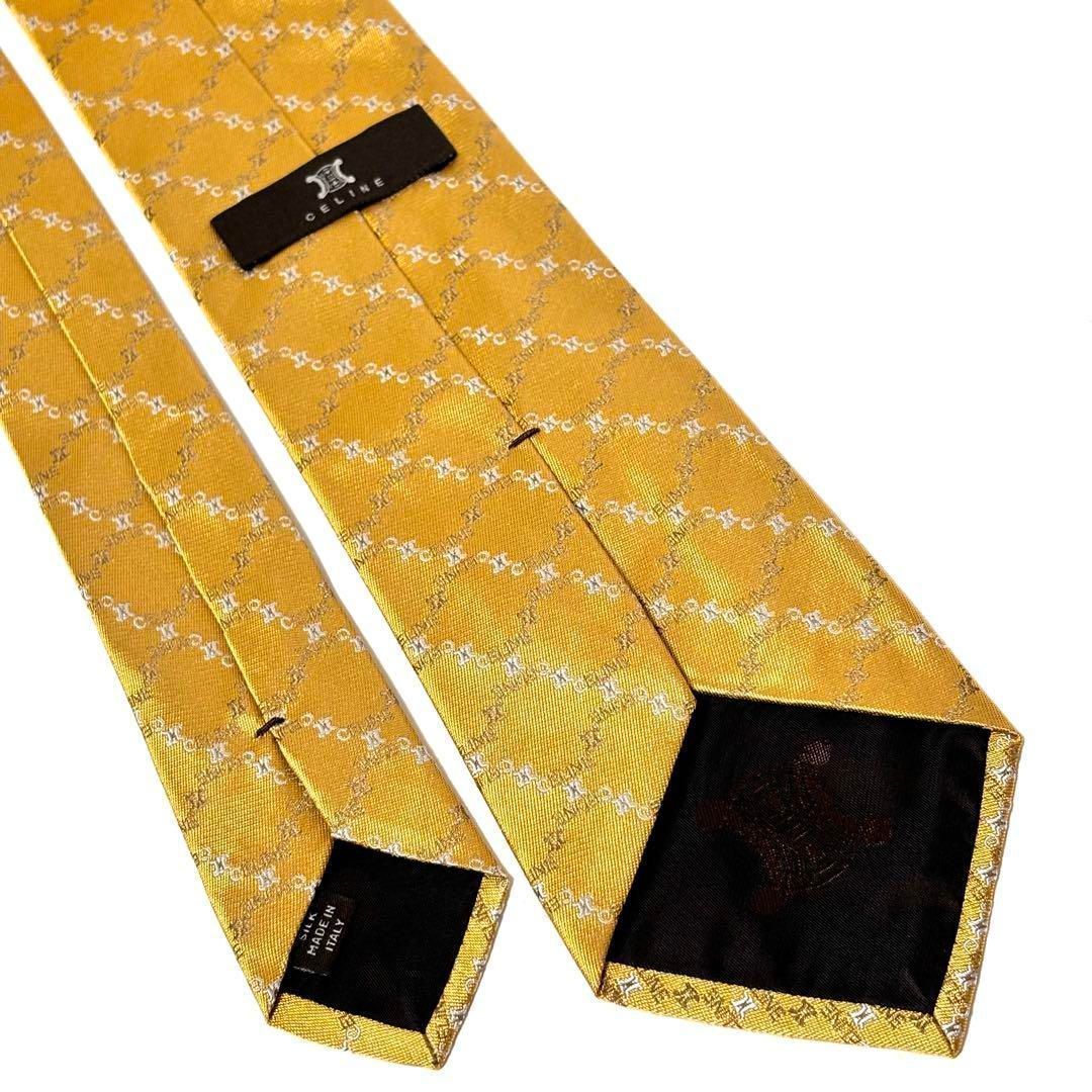未使用級✨ セリーヌ ネクタイ 光沢 ロゴグラム イエローゴールド