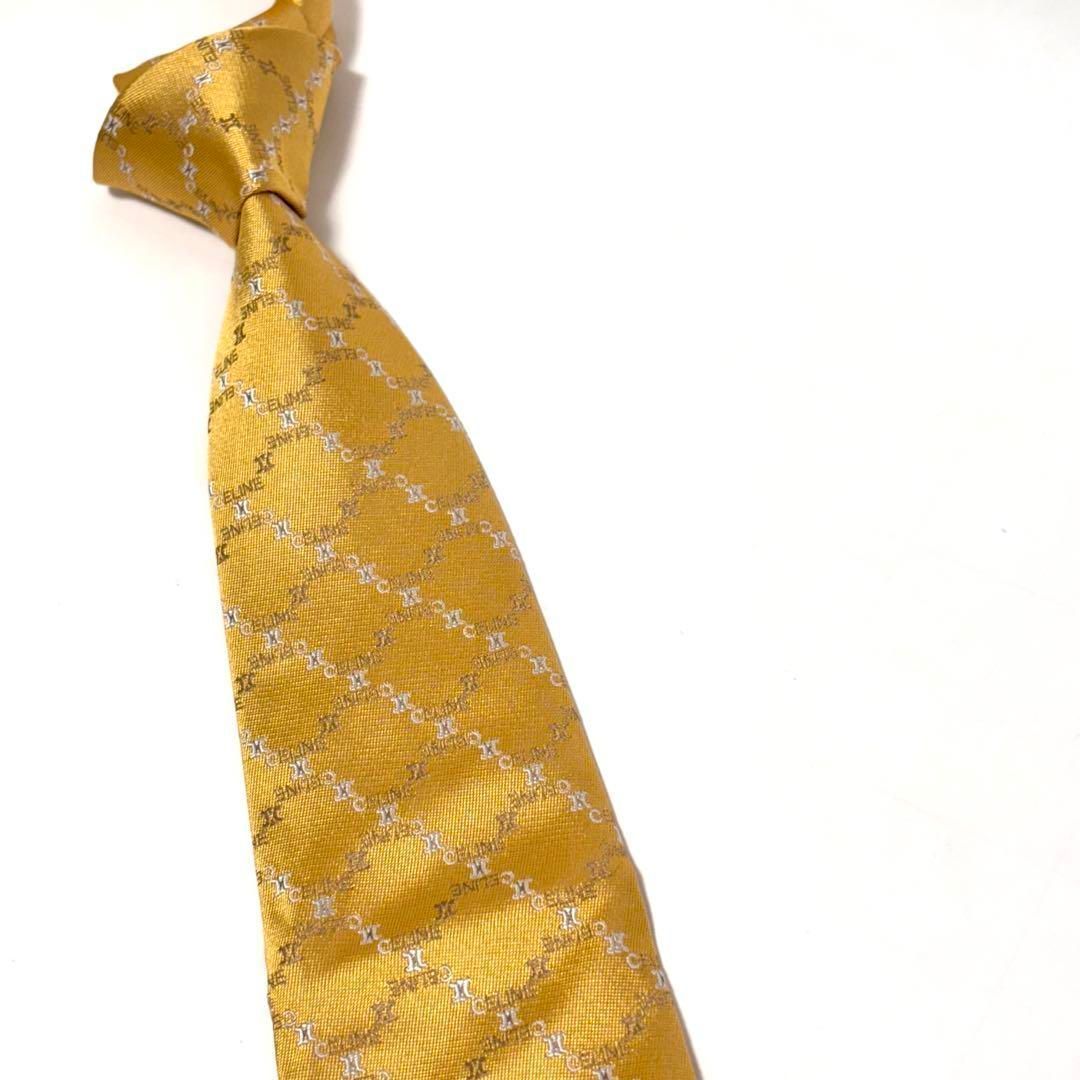 未使用級✨ セリーヌ ネクタイ 光沢 ロゴグラム イエローゴールド