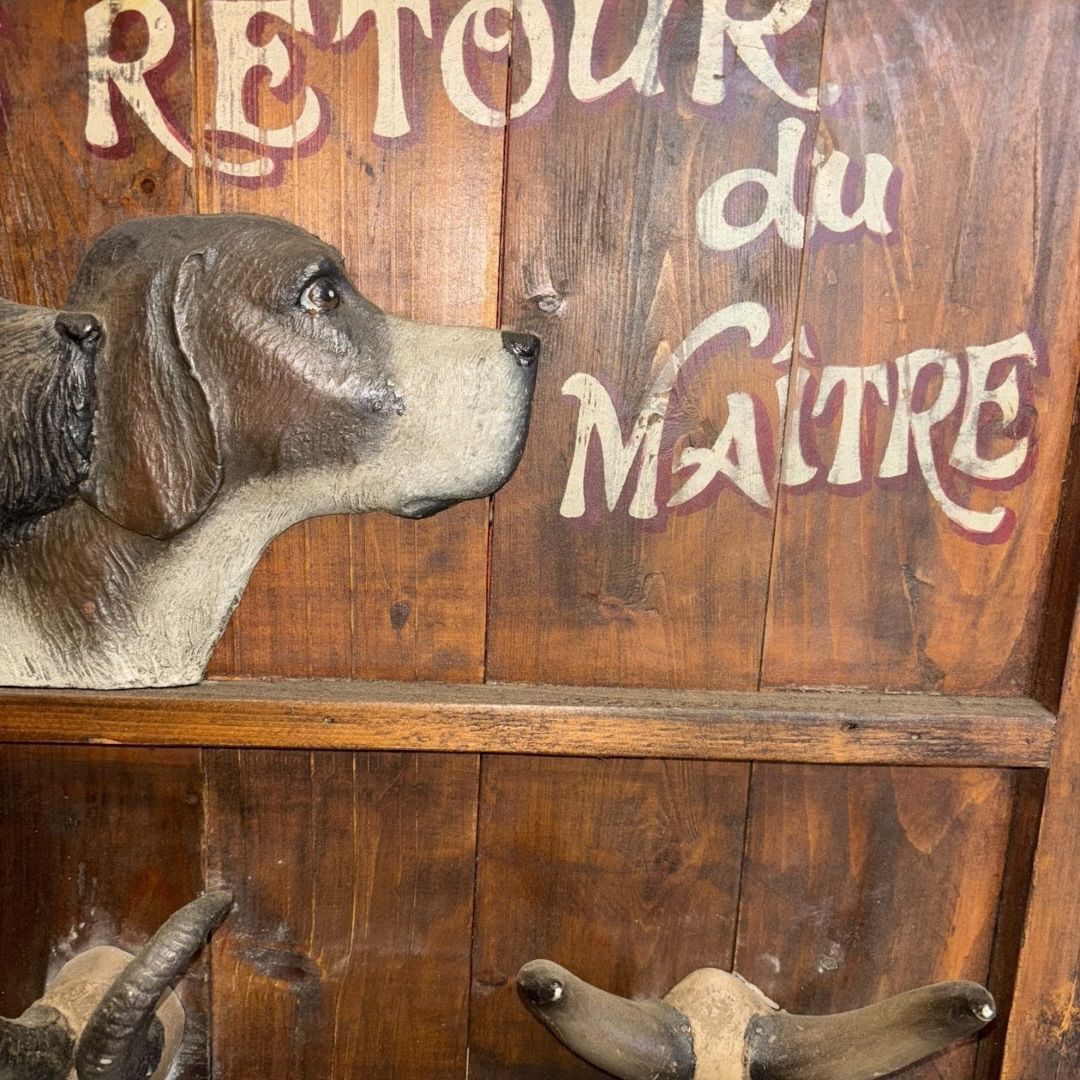 60 70年代 イギリス製 ヴィンテージ 木製 ウェルカム 壁掛け 看板 犬型 アンティーク