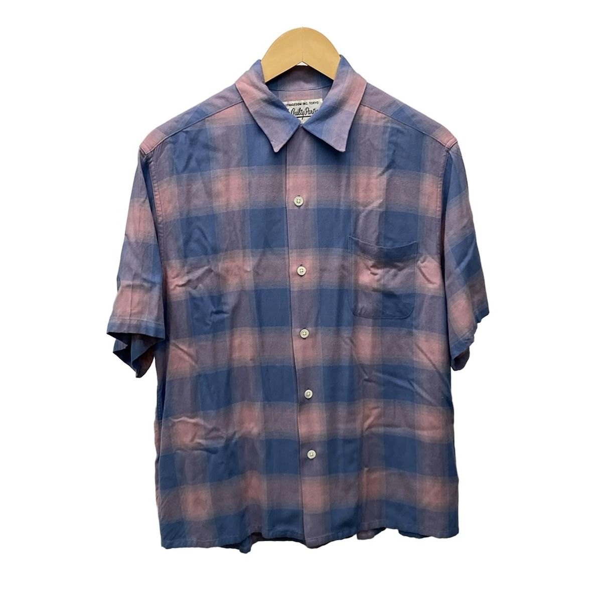 WACKO MARIA THE GUILTY PARTIES OUTRAGEOUS INC ワコマリア 半袖シャツ サイズM メンズ ライトピンク ブルーグレー チェック柄