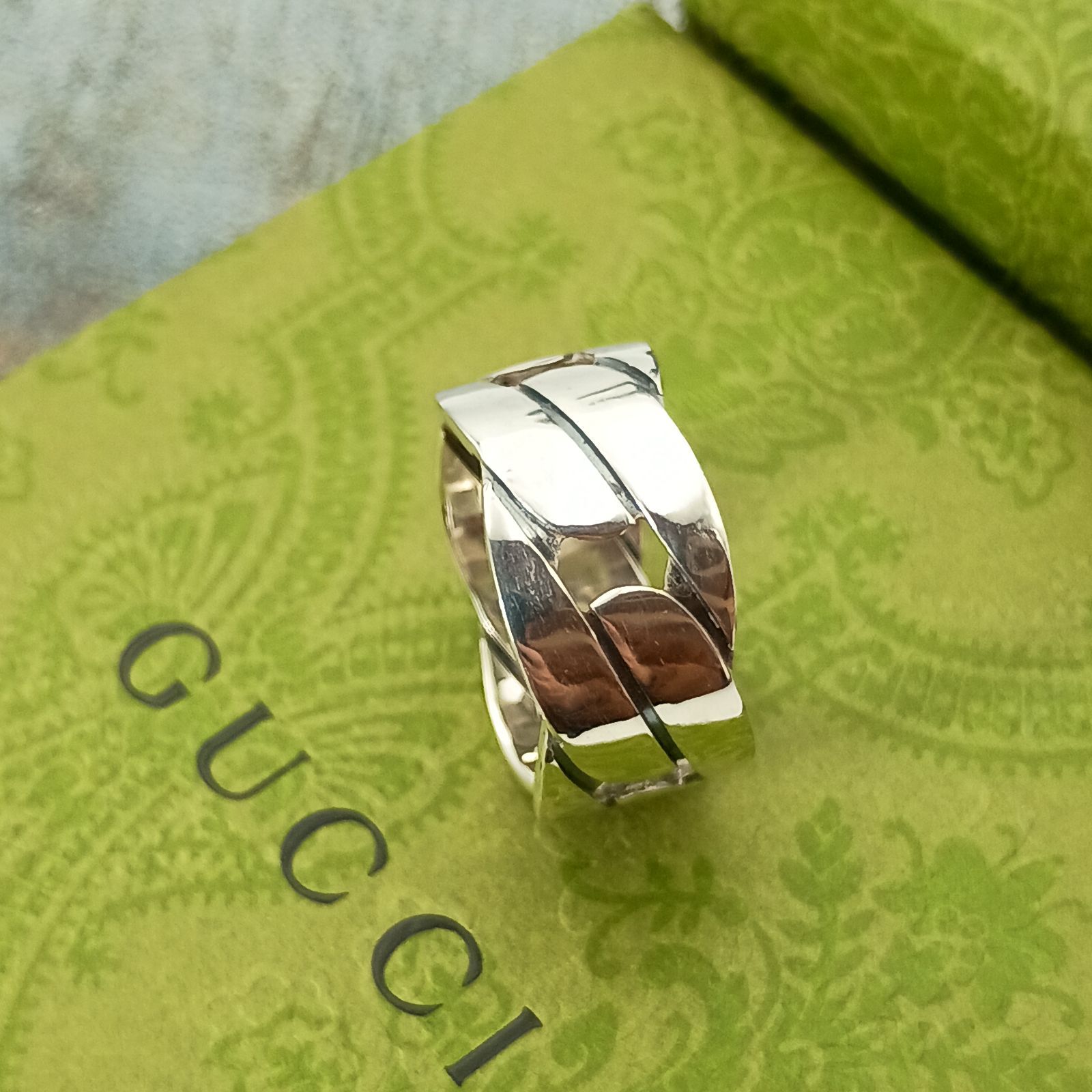 GUCCI グッチ 25号 チェーン 喜平 モチーフ ワイド リング シルバー925 