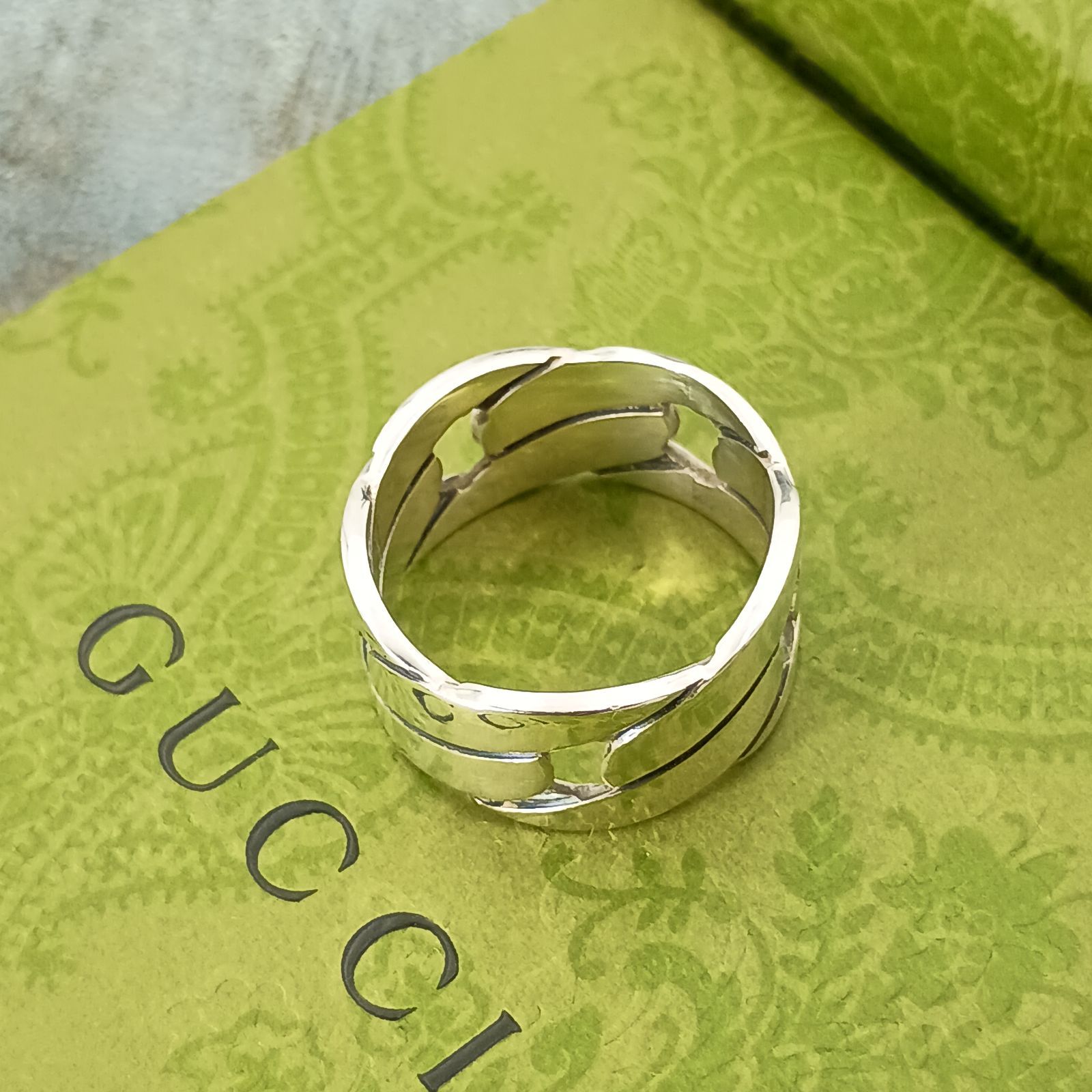 GUCCI グッチ 25号 チェーン 喜平 モチーフ ワイド リング シルバー925
