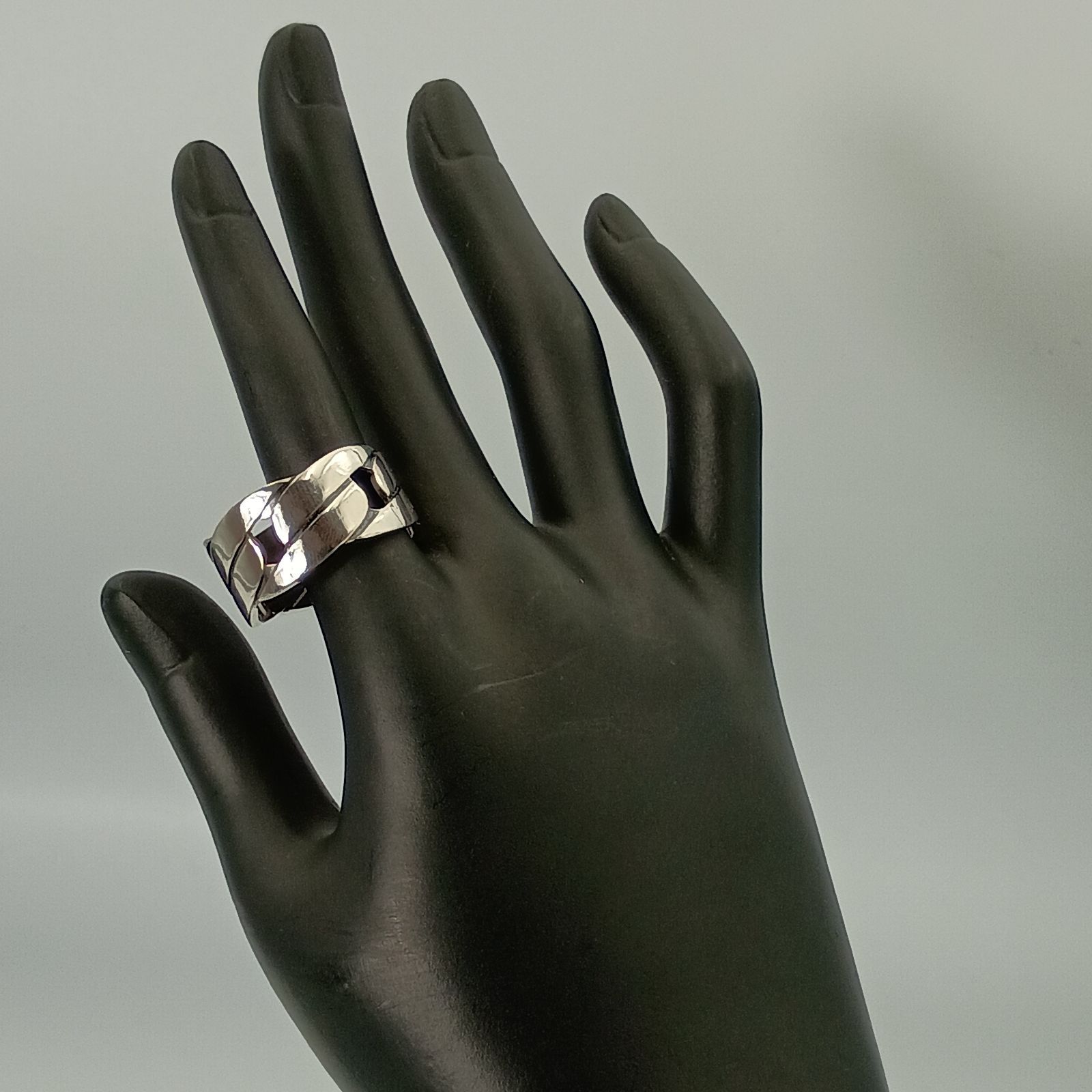GUCCI グッチ 25号 チェーン 喜平 モチーフ ワイド リング シルバー925