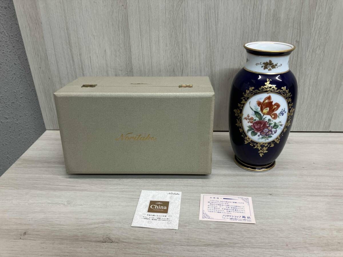 セール，お得 ノリタケ 花瓶 フラワーベース 紺色 ネイビー 花柄 スタジオコレクション 花瓶・花器・フラワーベース