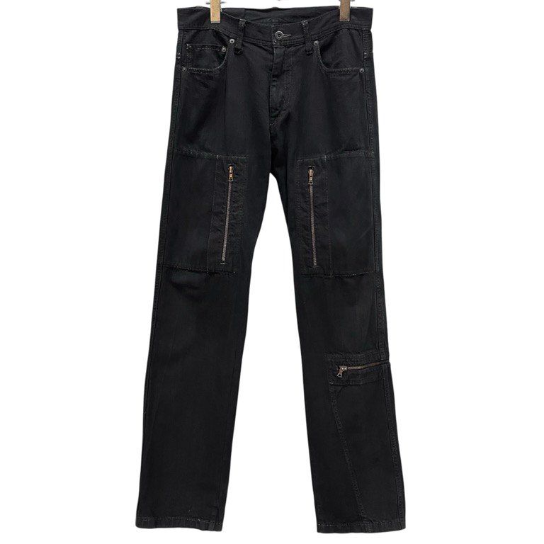 Y s for men ジップカーゴポケットブラックデニムパラシュートパンツ ボトムス Archive Yohji Yamamoto Pour Homme