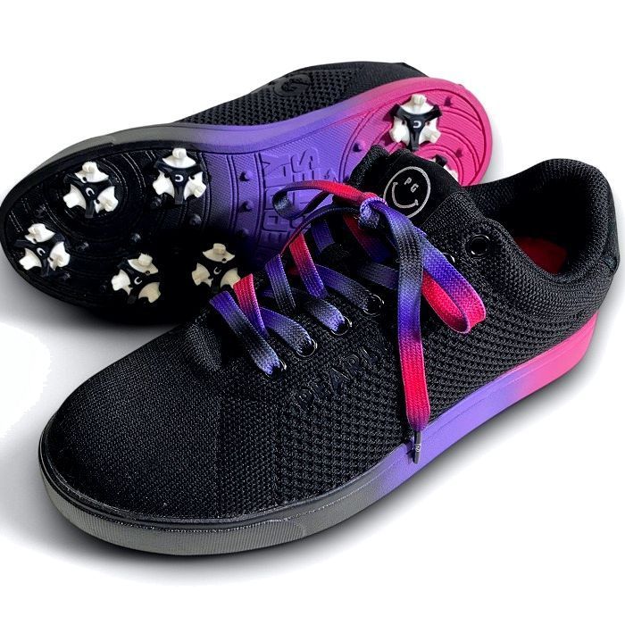 PEARLY GATES パーリーゲイツ ゴルフ UNDYED-KNIT ニコちゃん グラデーション レースアップ ローカット ソフトスパイク ゴルフシューズ スパイクレンチ付き 053-2292802 定価3.5万 ブラック 039 50912 w 03