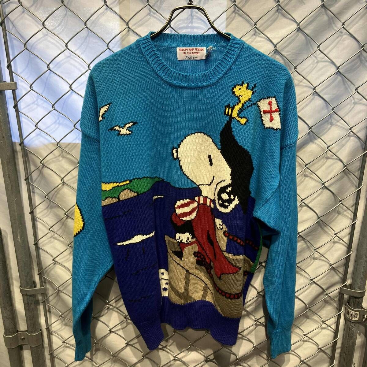 80 90 s snoopy and friends ニット スヌーピー ブルー XLサイズ スヌーピーアンドフレンズ