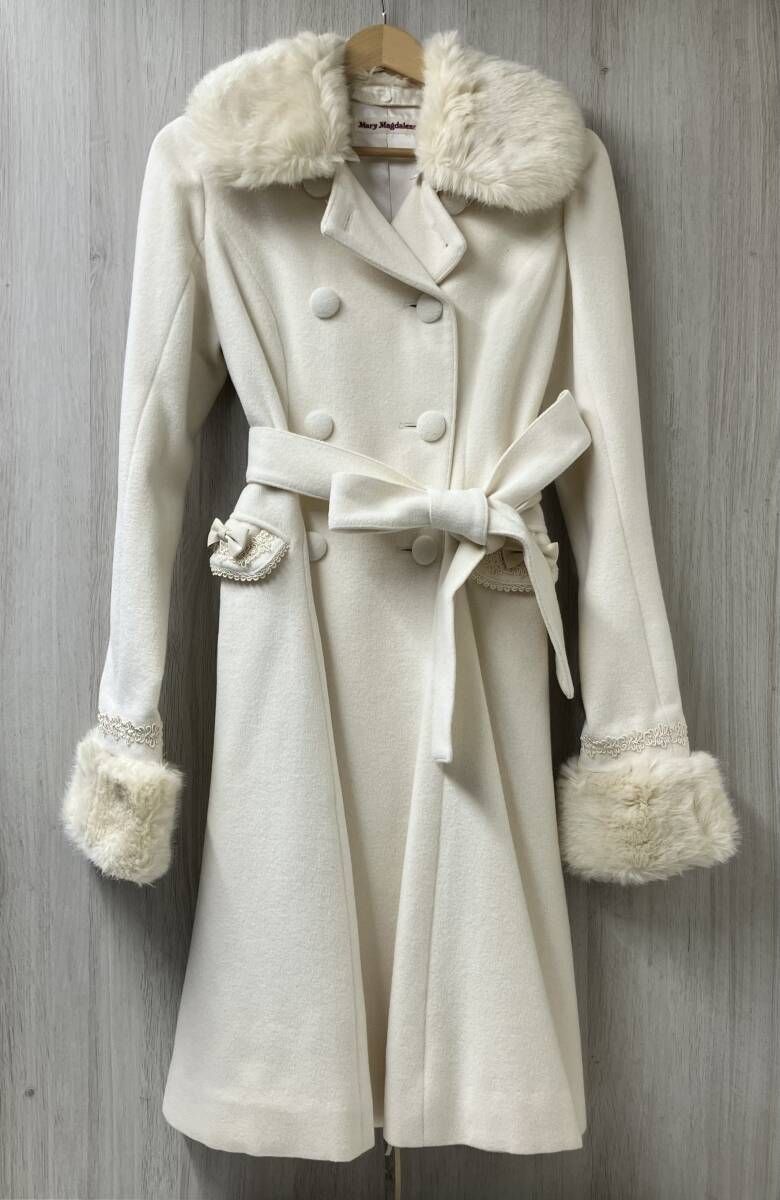 Mary Magdalene メアリーマグダレン ファー付き アンゴラウール コート フリーサイズ オフホワイト
