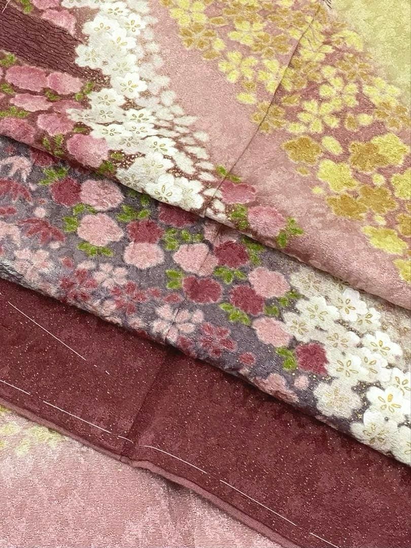 訪問着 絞り加工 金通し 金彩 紋意匠 桜 正絹 躾糸付き パールトーン加工済 A 100