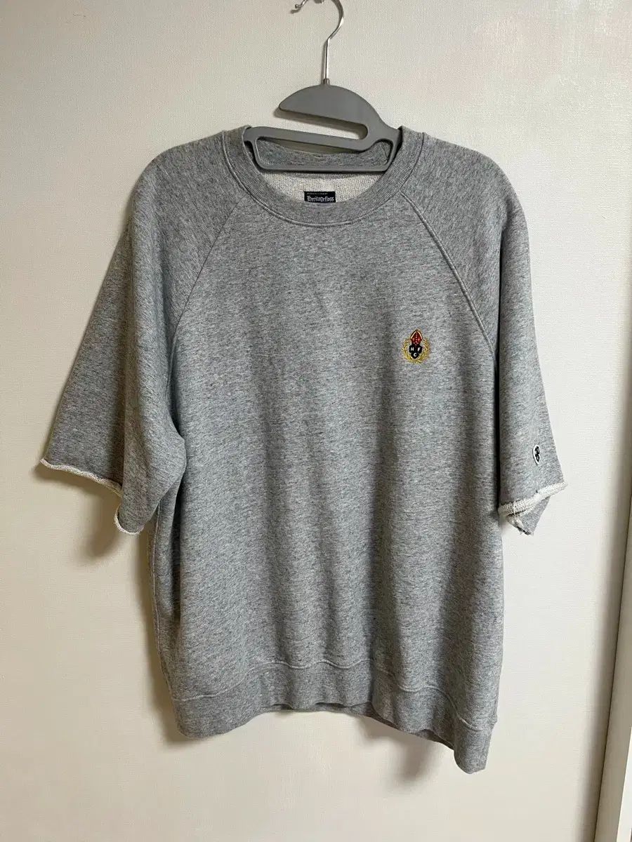 HERITAGE FLOSS 半袖 | Alexヴィンテージ加工ロゴパッチショート半袖スウェット スウェットシャツ（スウェット） M HERITAGE FLOSS 半袖スウェットシャツ グレー