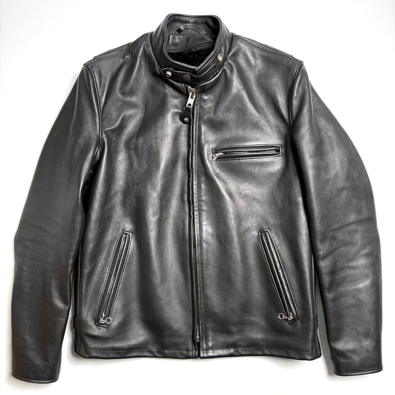米国製】Schott レザー ライダースジャケット 黒 40 本革 シングル 641 