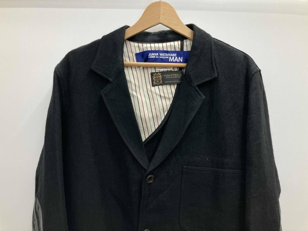 JUNYA COMME des GARAONS MAN ジュンヤワタナベ コムデギャルソンマン ウール麻ツイル縮絨 レザー ブラック Sサイズ WF-C 401