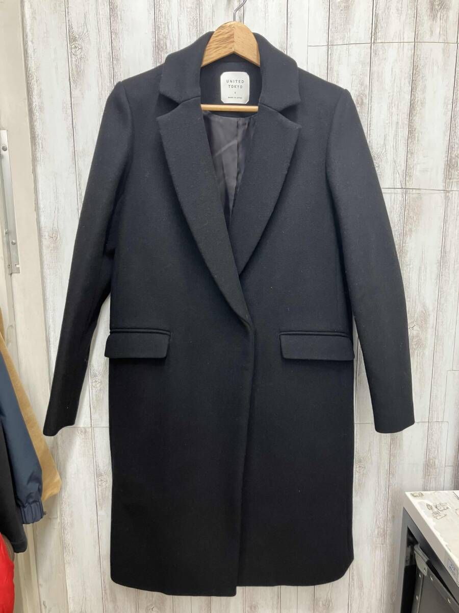 UNITED TOKYO チェスターコート ウールチェスターコートブラック 着丈94袖丈61身幅48肩幅40