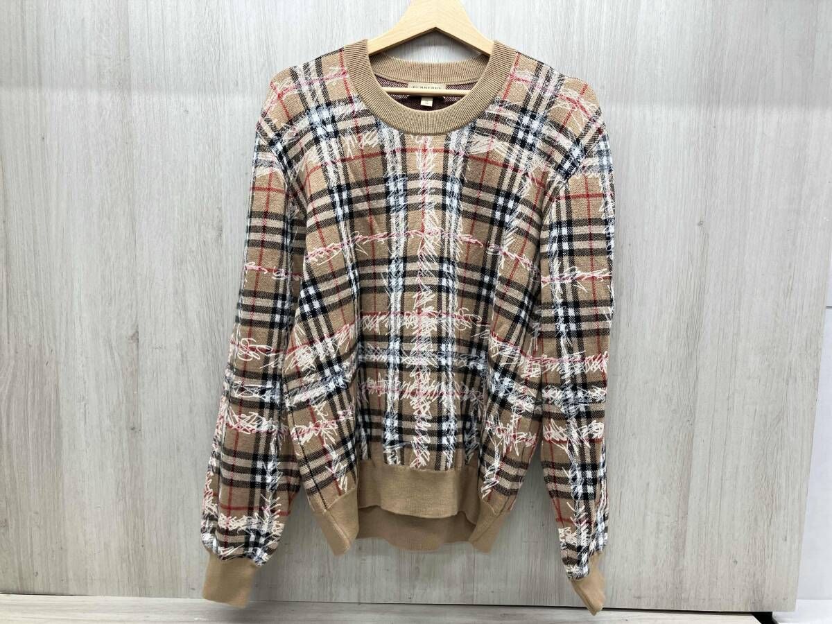 冬 BURBERRY バーバリー Scribble Check Merino Wool Sweater メリノウールニットセーター クールネック ニットプルオーバー XL ベージュ