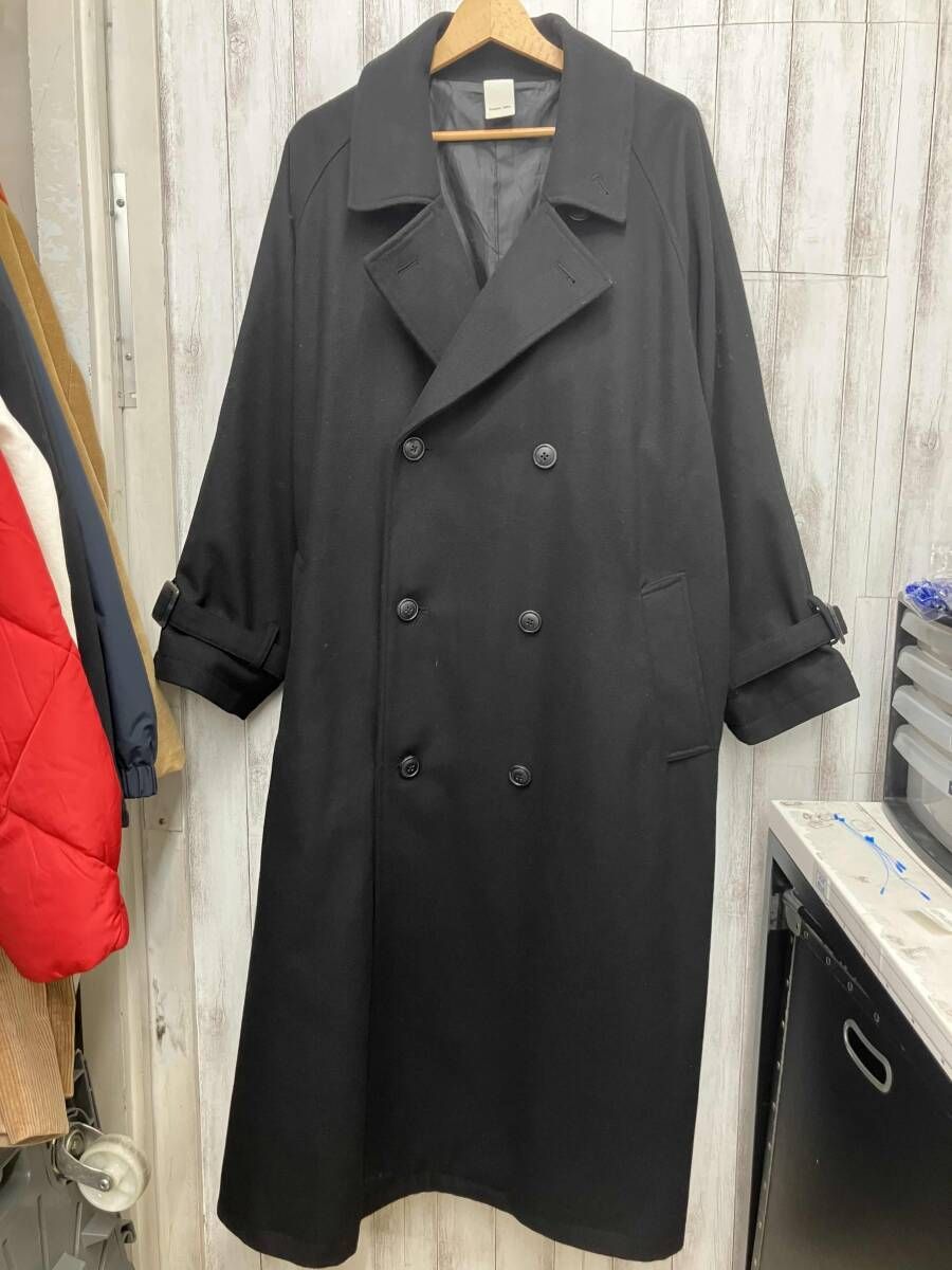 CASPER JOHN AIVERトレンチコート ウールトレンチコートブラック 着丈123袖丈66身幅52肩幅45