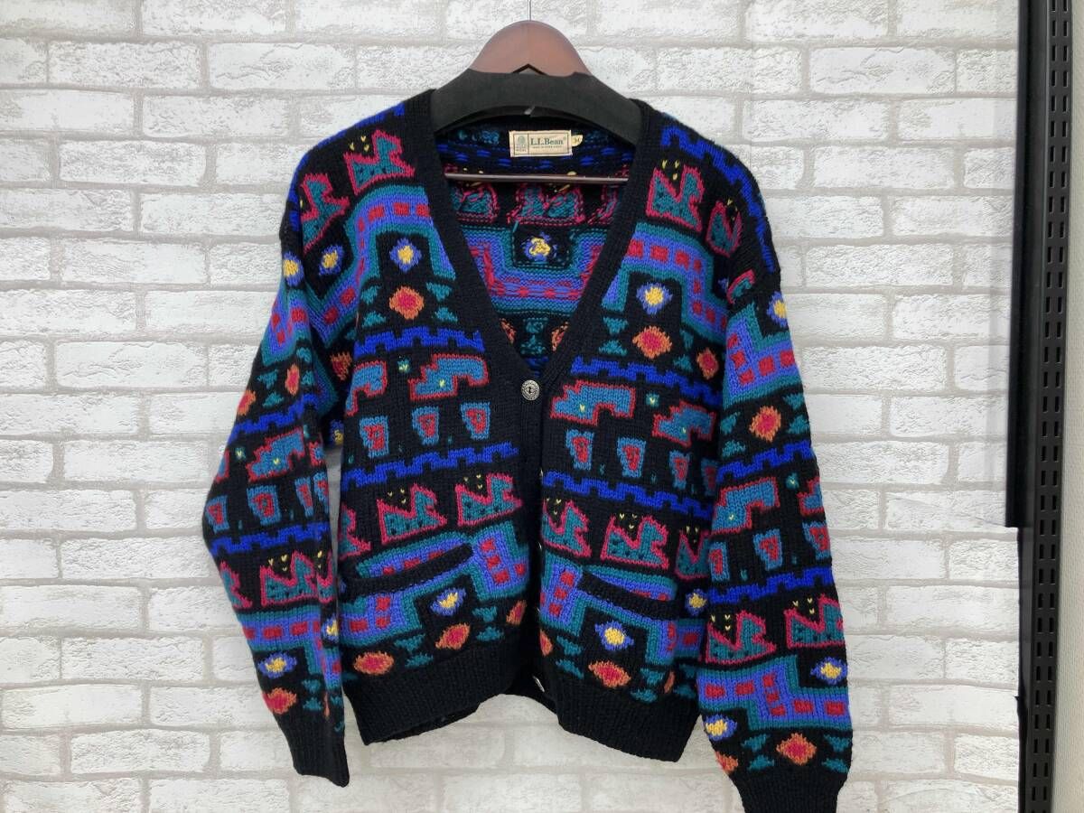 L BEAN エルエルビーン 長袖カーディガン レディース 総柄 sizeM アウトドア レトロ