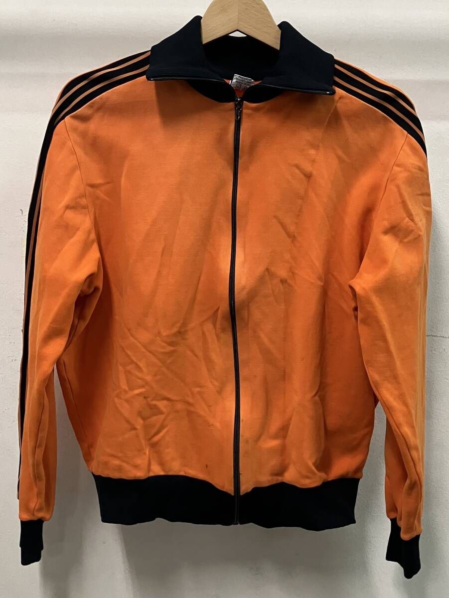 adidas アディダス ジャージ 70s デサント製 トラックジャケット オレンジ サイズ4 製造地不明 表ナイロン100% 裏綿100%